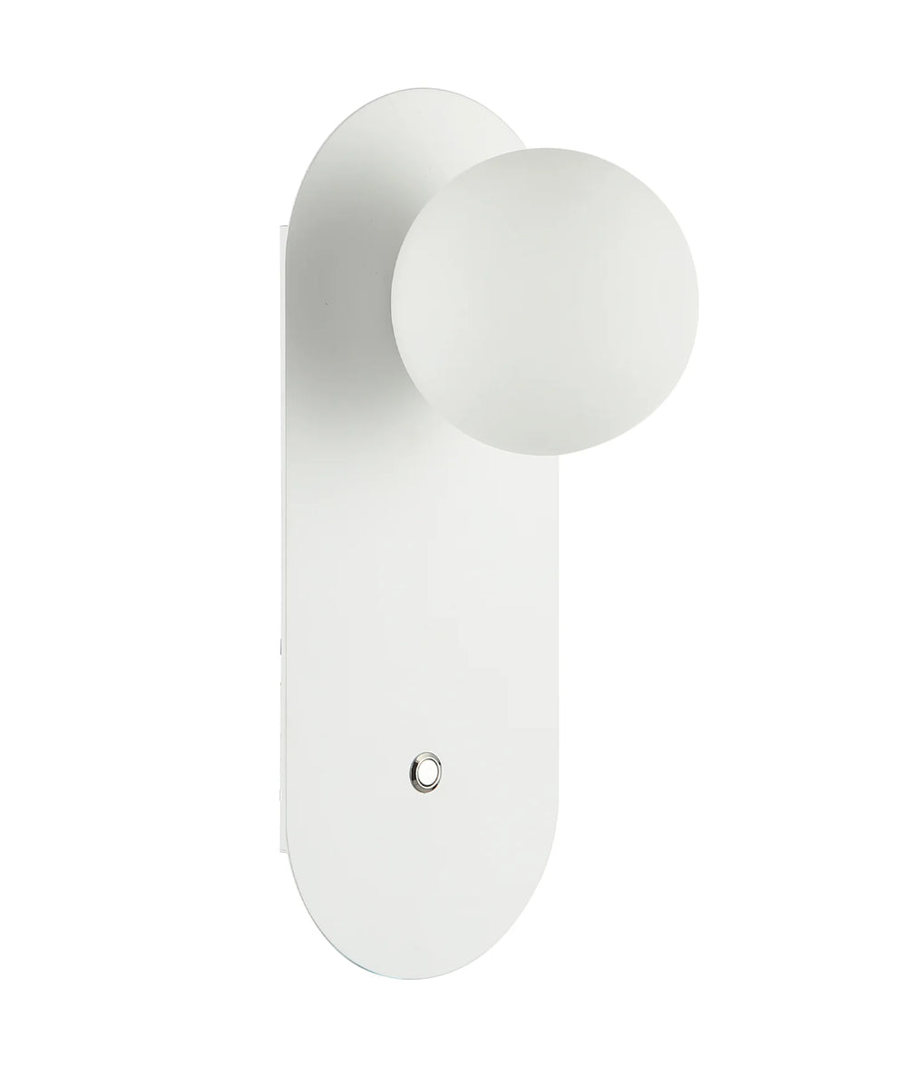 OVALIS: Interior Round Opal Diffuser Oblong Base with Switch Wall Lights White Wall light