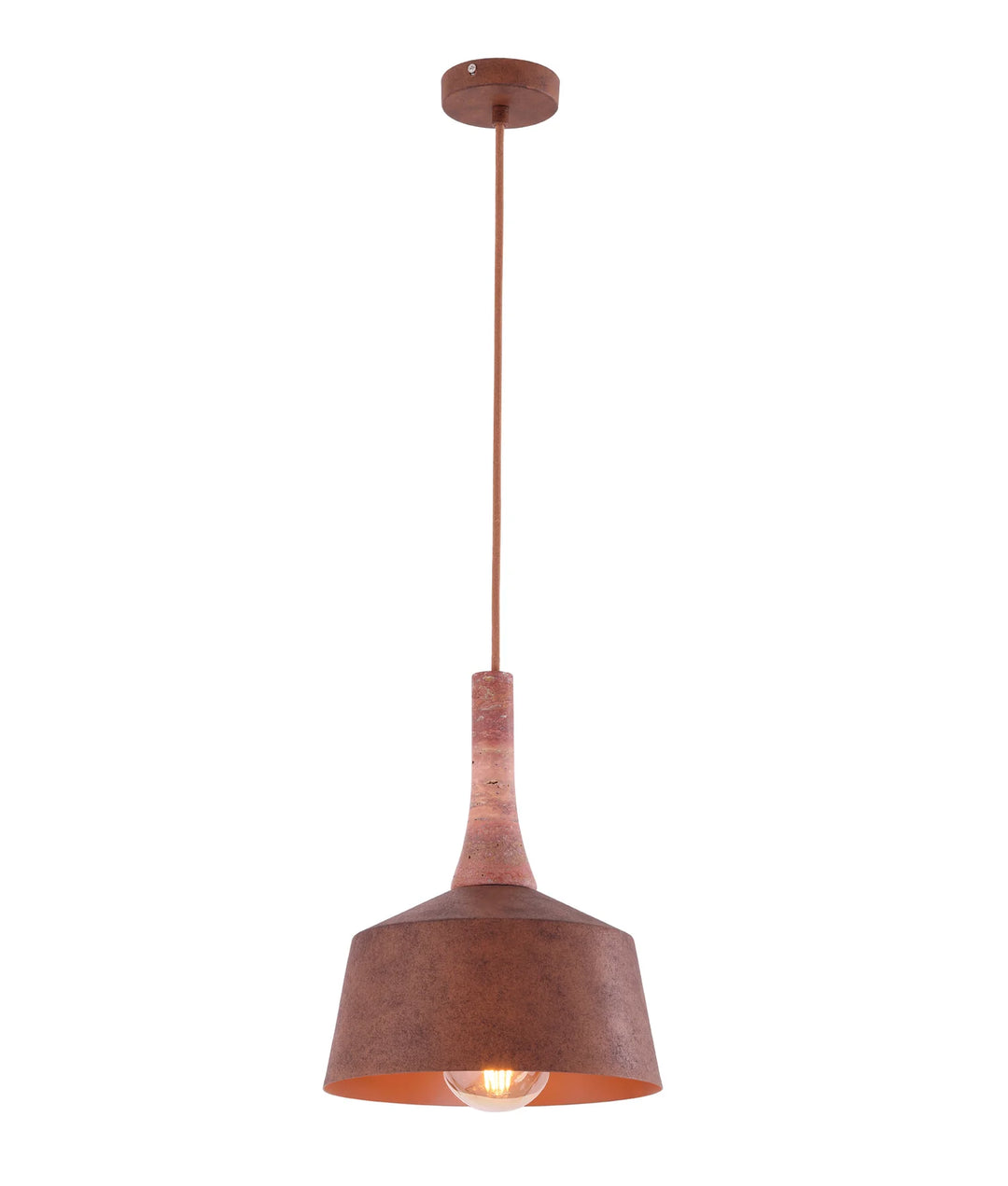 OXIDO: Interior Rustic Brown with Travertine Highlight Angled Dome Pendant Lights Small Pendant