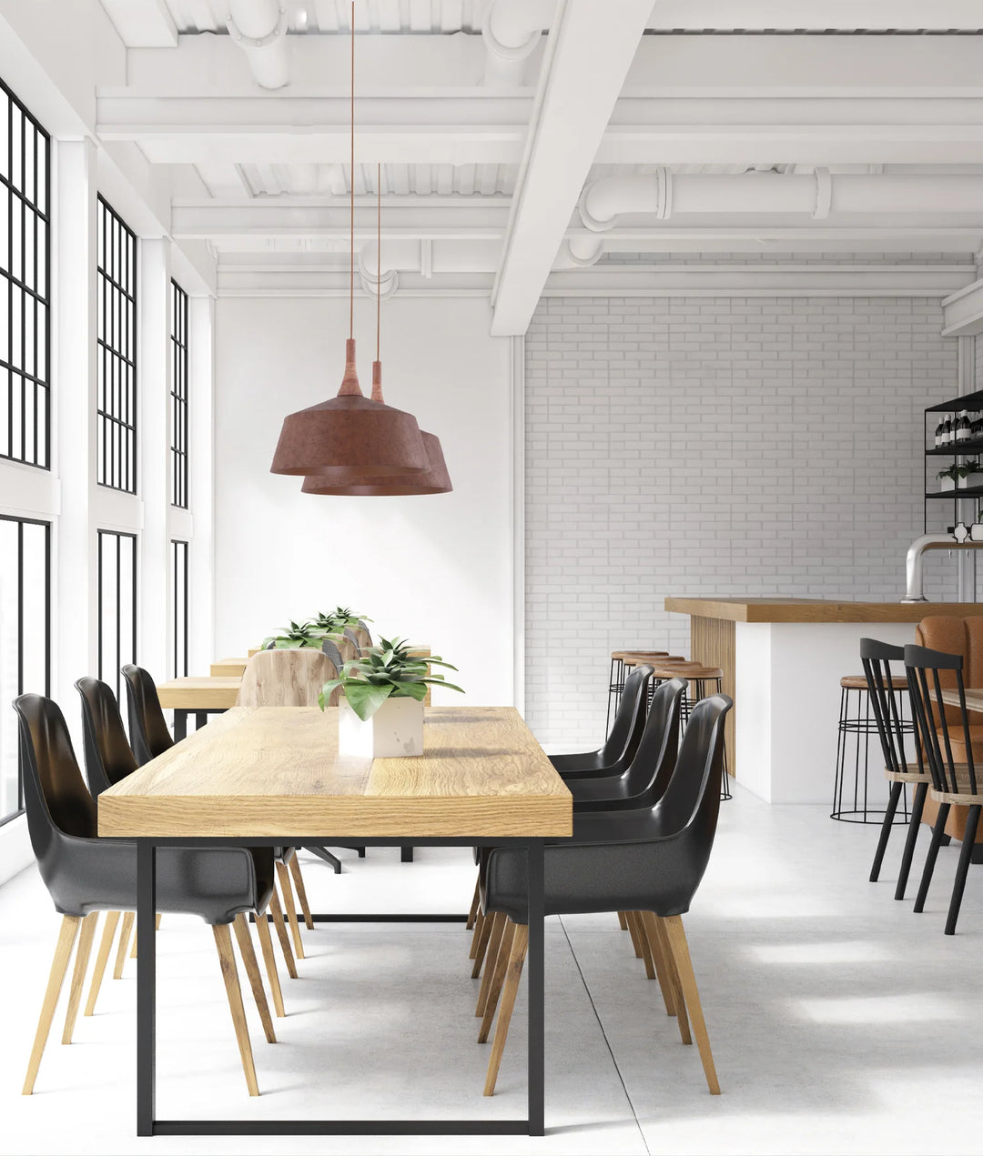 OXIDO: Interior Rustic Brown with Travertine Highlight Angled Dome Pendant Lights Pendant