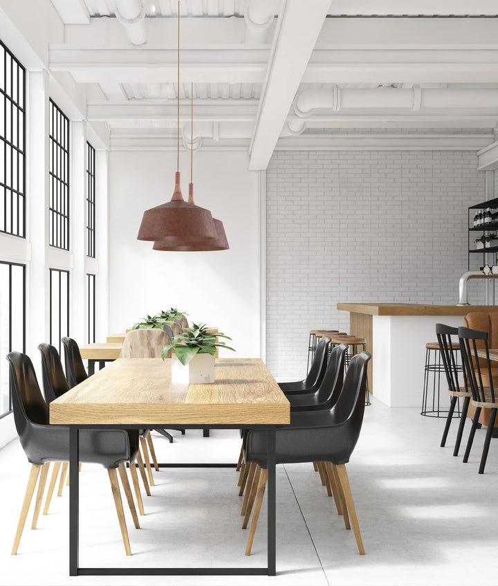 OXIDO: Interior Rustic Brown with Travertine Highlight Angled Dome Pendant Lights Pendant