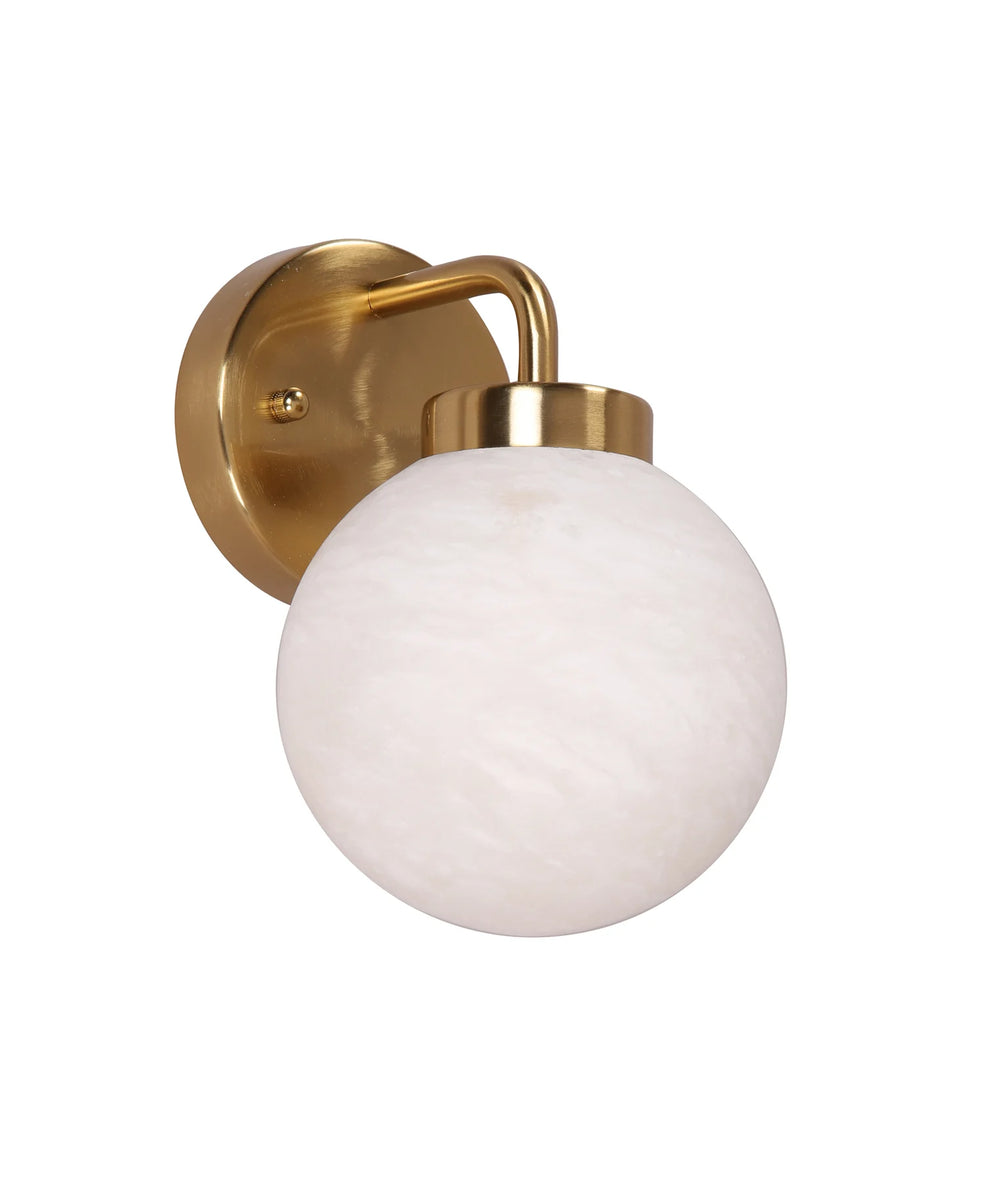 PALLA: Interior Single Sphere Alabaster with Brass Highlight Round Base Wall Light Wall light