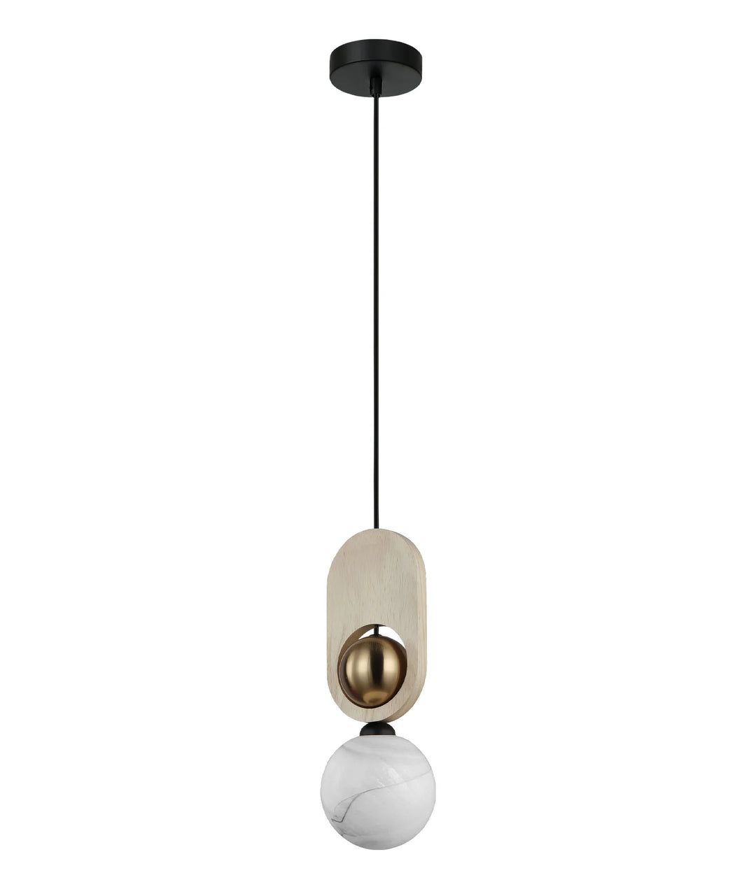 PALTA: Interior Sandblasted Opal Diffuser with Brass & Wood Highlight Pendant Lights Pendant