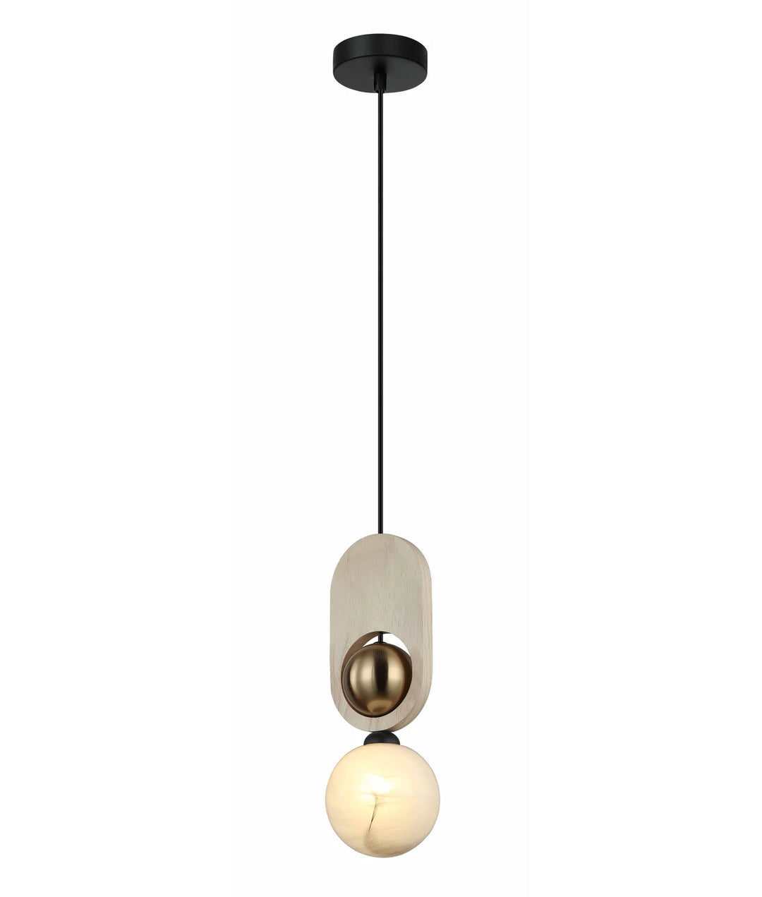 PALTA: Interior Sandblasted Opal Diffuser with Brass & Wood Highlight Pendant Lights Pendant