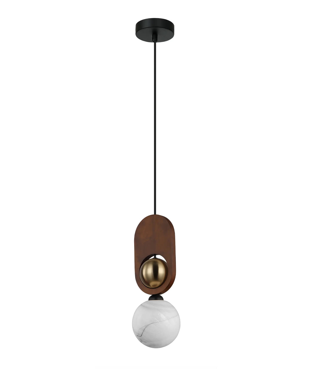 PALTA: Interior Sandblasted Opal Diffuser with Brass & Wood Highlight Pendant Lights Pendant