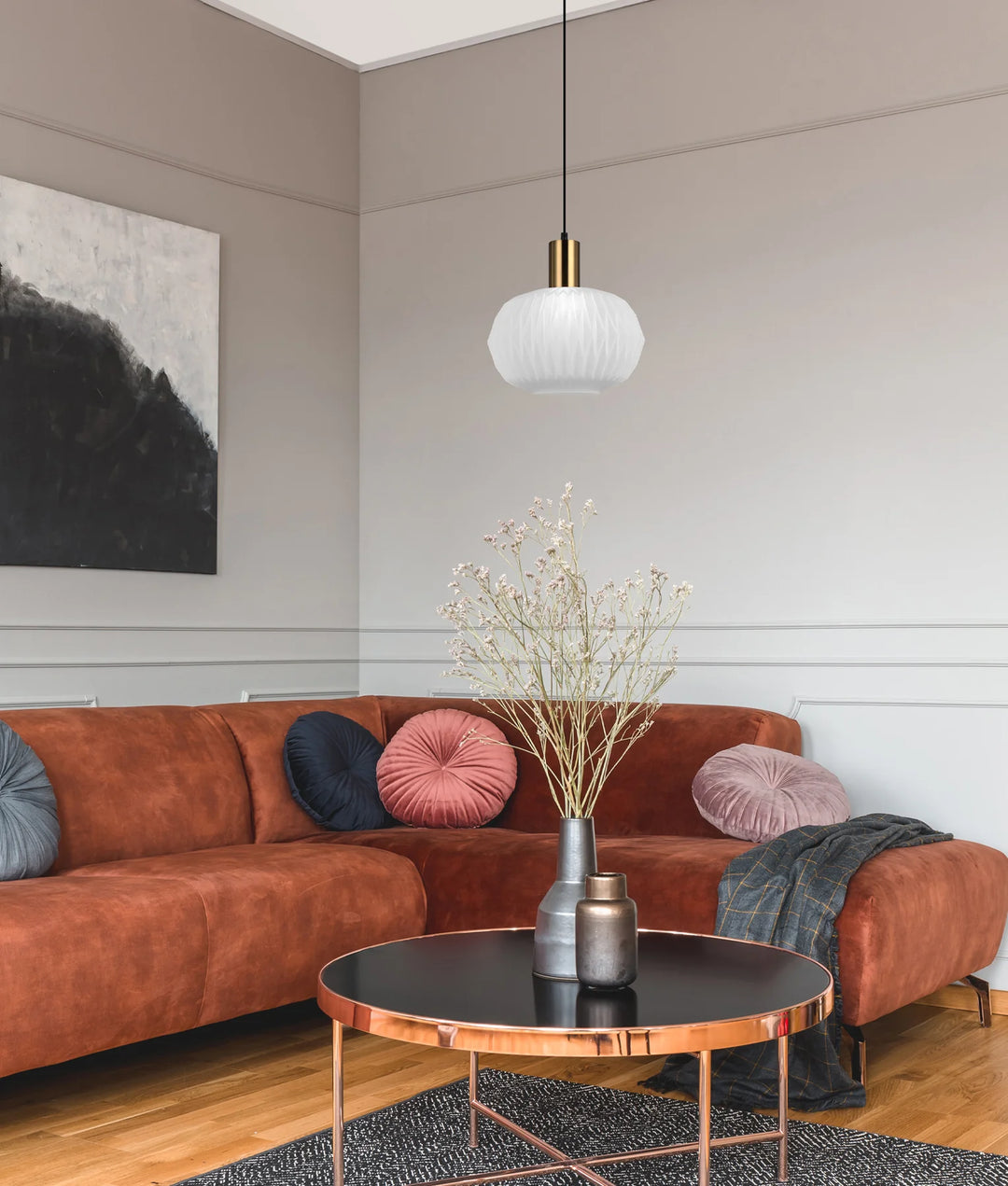 PAPEL: Interior Pleated Opal Opaque / Translucent Dome Glass Pendant Lights Pendant