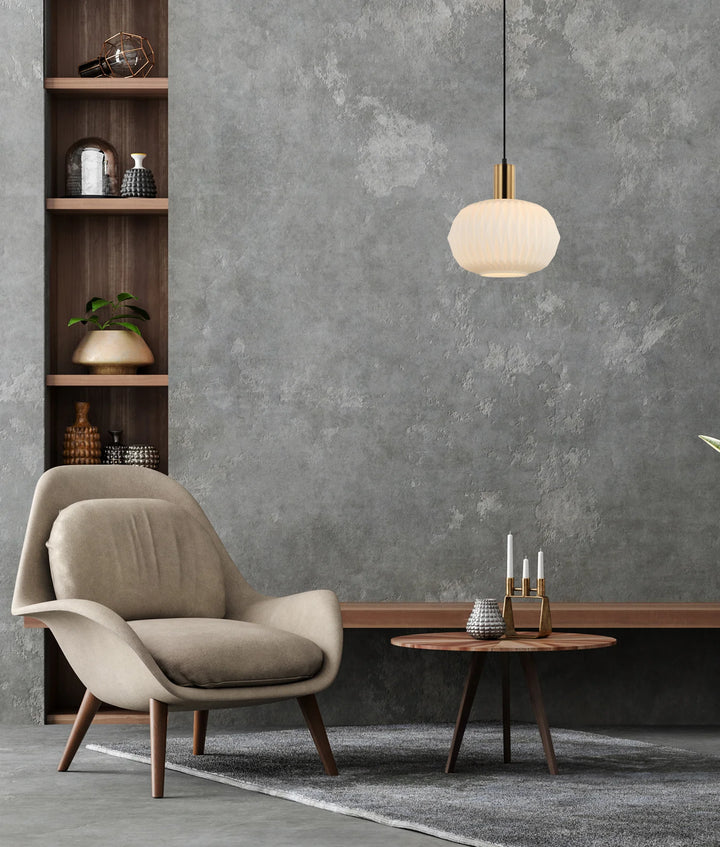 PAPEL: Interior Pleated Opal Opaque / Translucent Dome Glass Pendant Lights Pendant