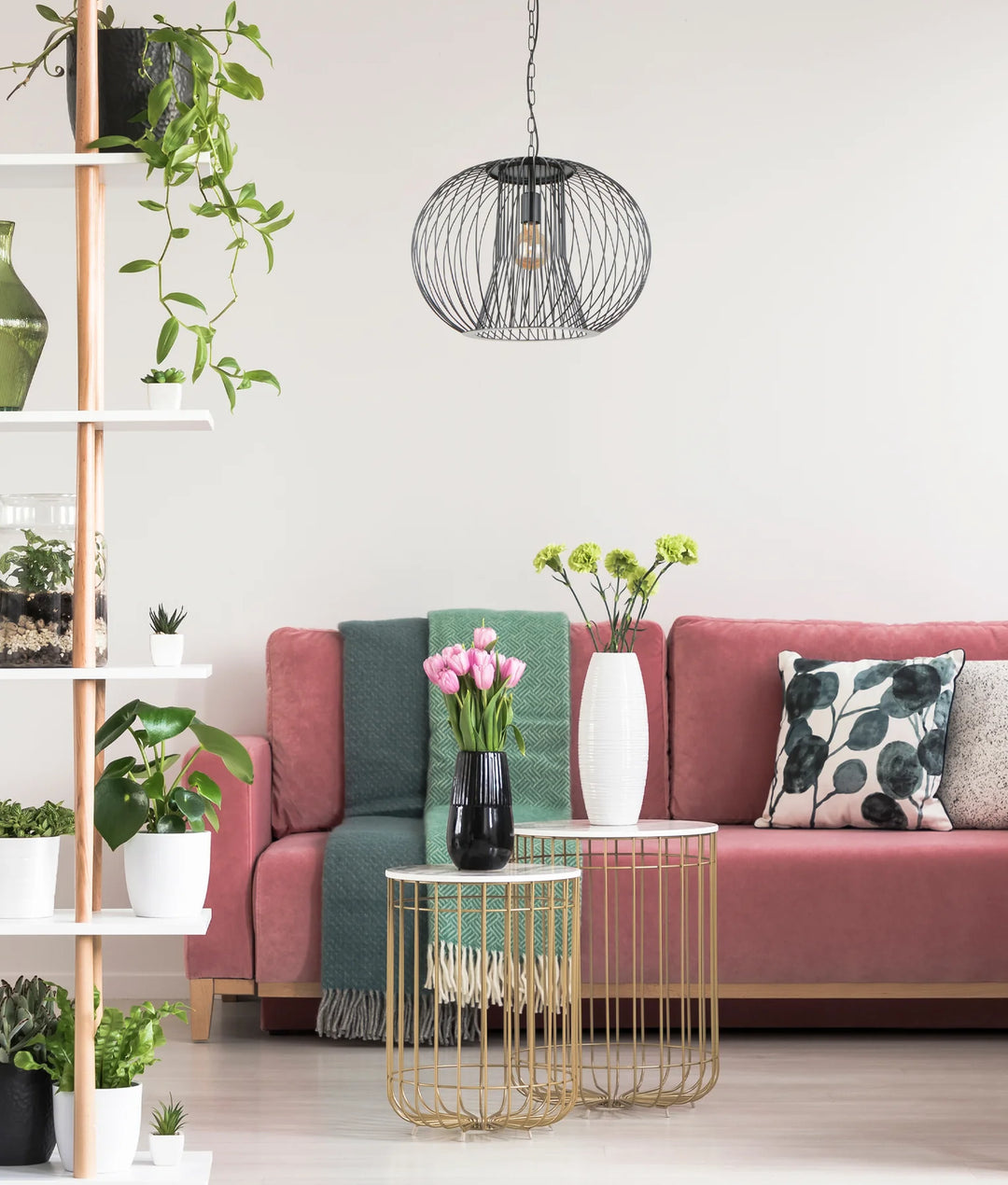 PARRILLA: Interior Round Cage Iron Pendant Lights Pendant