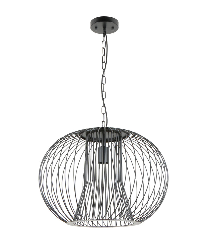 PARRILLA: Interior Round Cage Iron Pendant Lights Matte Black Pendant