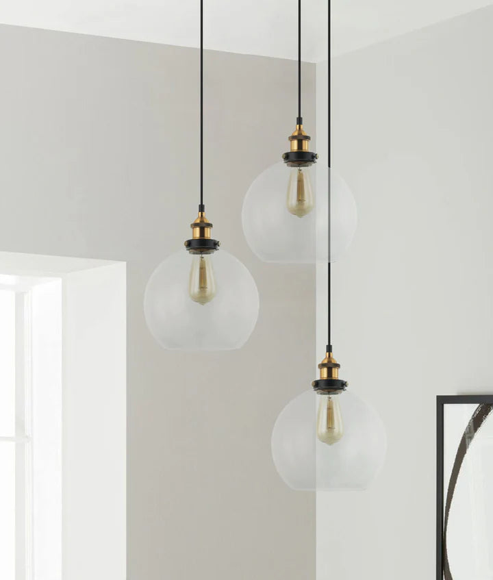 PESINI: Interior Wine Glass with Antique Brass/ Chrome Highlight Pendant Lights