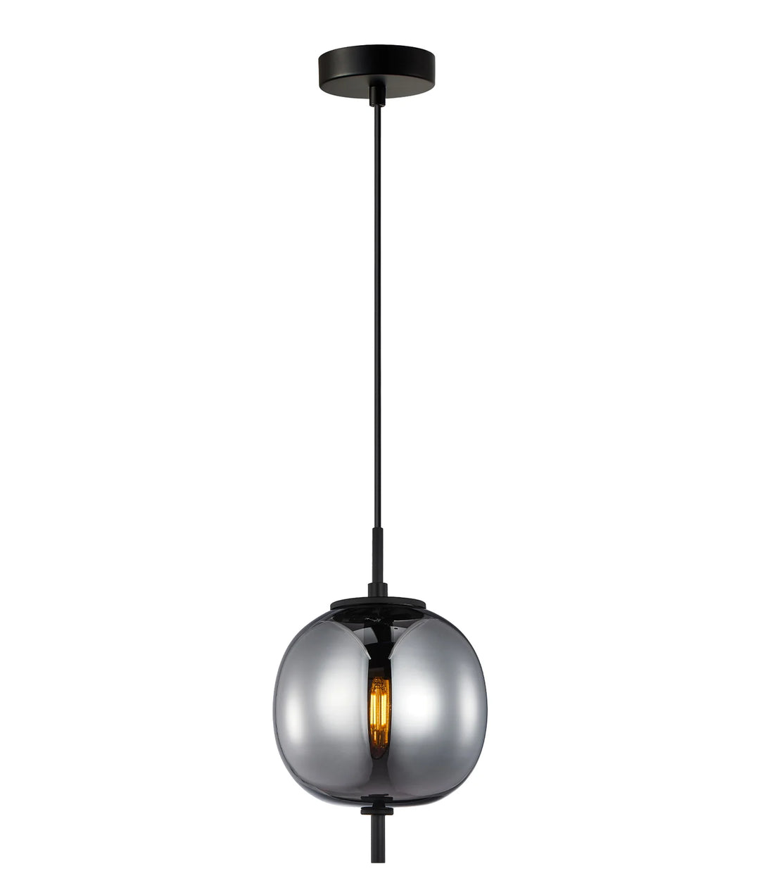 PINO: Interior Opal Matte / Smokey Black Mirror Finish Glass Round Pendant Lights