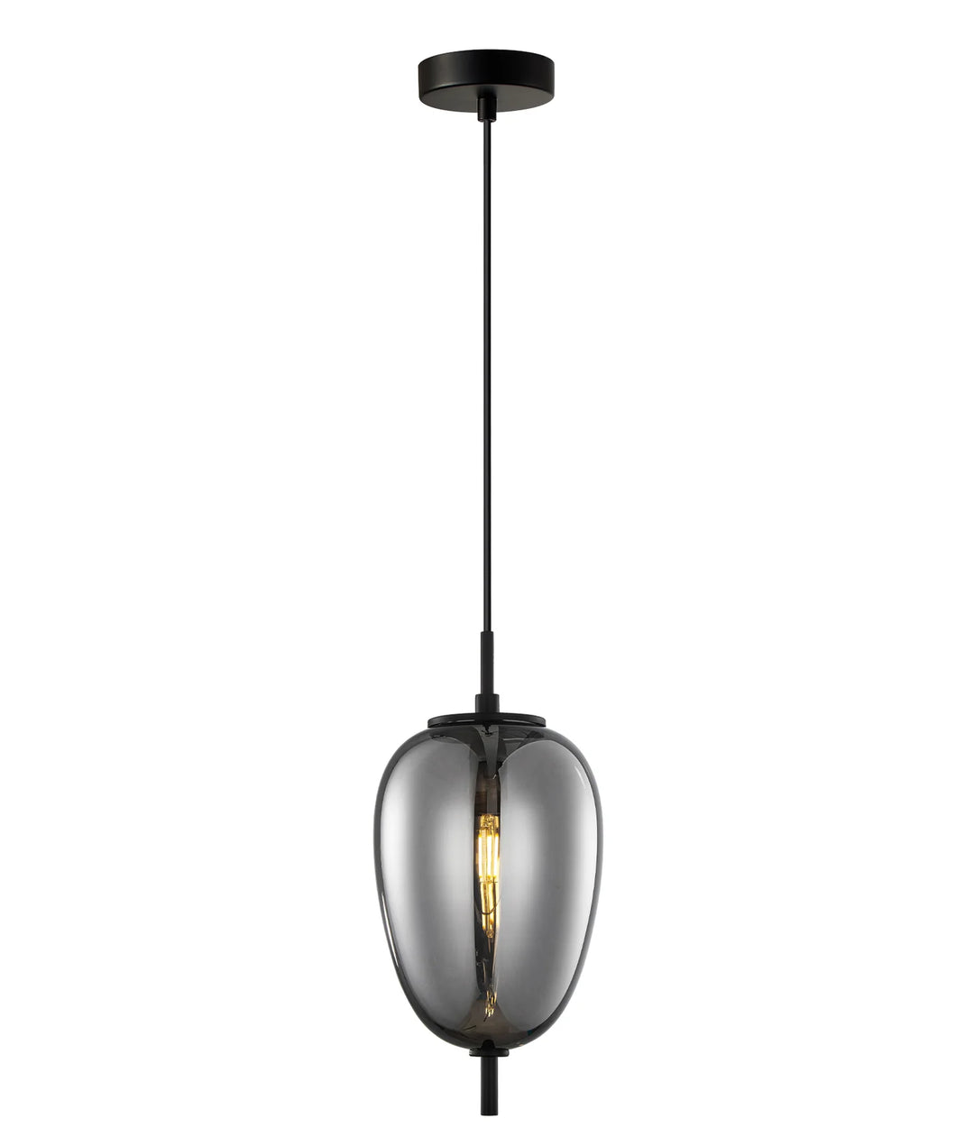 PINO: Interior Opal Matte / Smokey Black Mirror Finish Glass Oval Pendant Lights