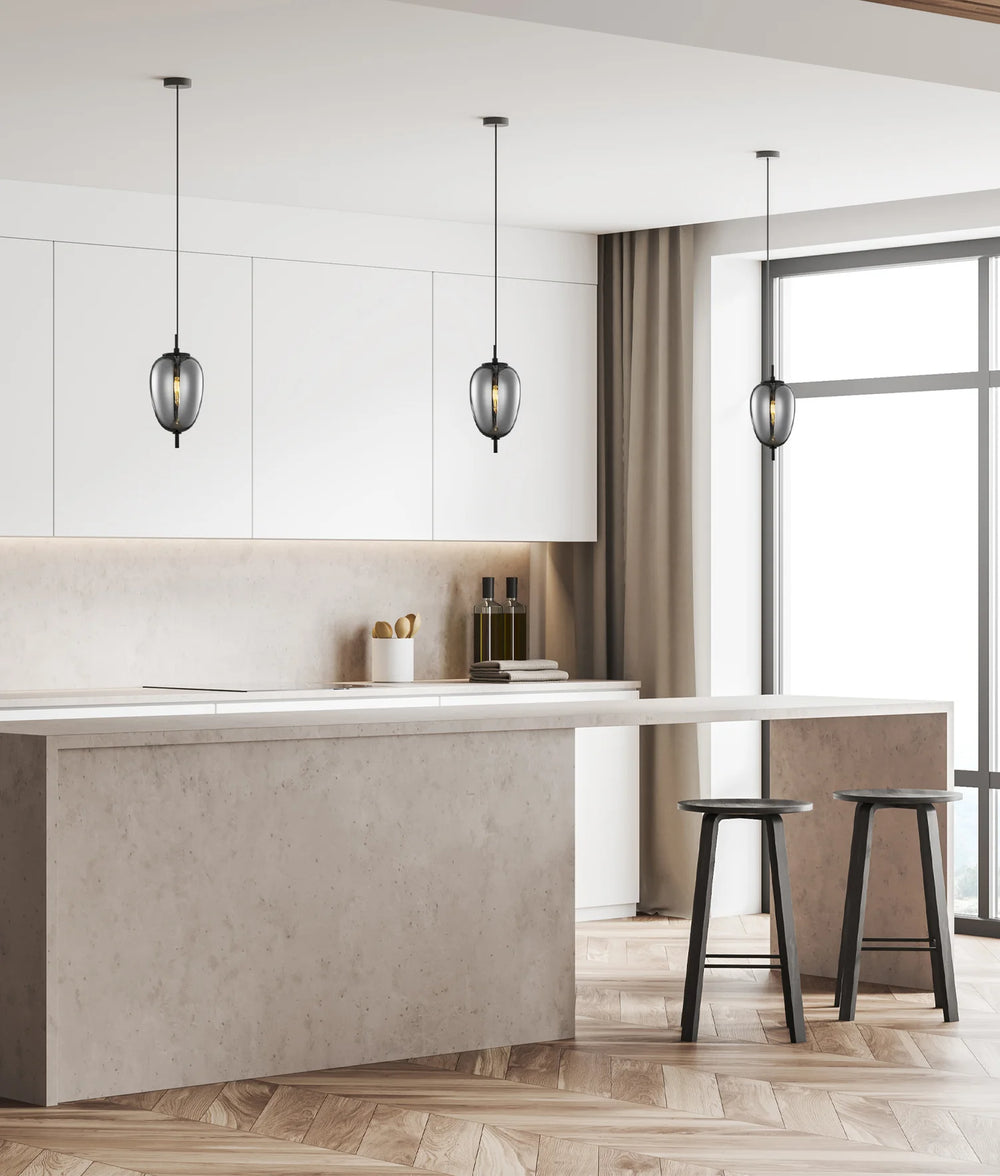 PINO: Interior Opal Matte / Smokey Black Mirror Finish Glass Oval Pendant Lights Pendant