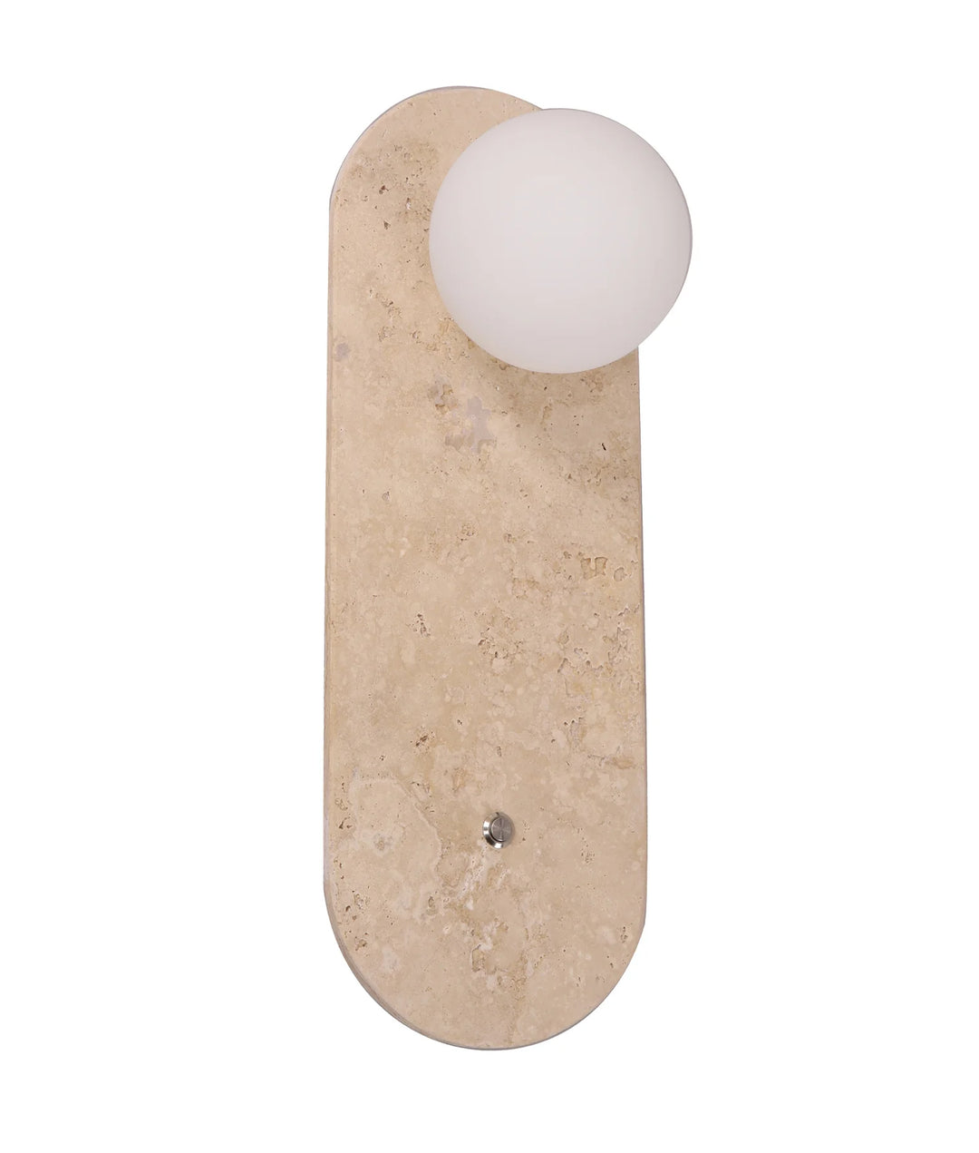 POI: Interior Oblong Travertine Base with Beige Finish & Round Opal Diffuser Wall Light WALL LIGHT