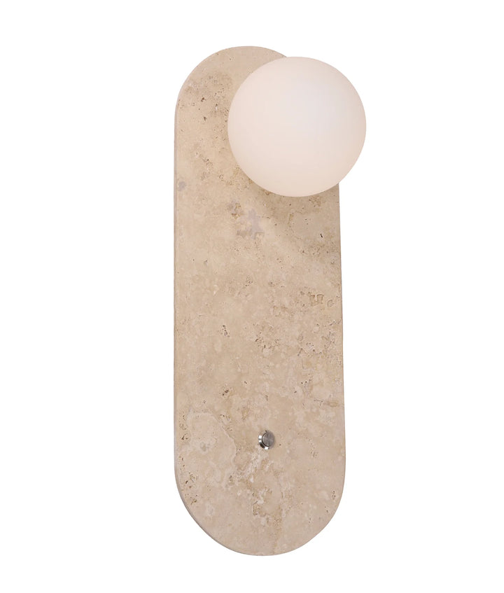 POI: Interior Oblong Travertine Base with Beige Finish & Round Opal Diffuser Wall Light WALL LIGHT