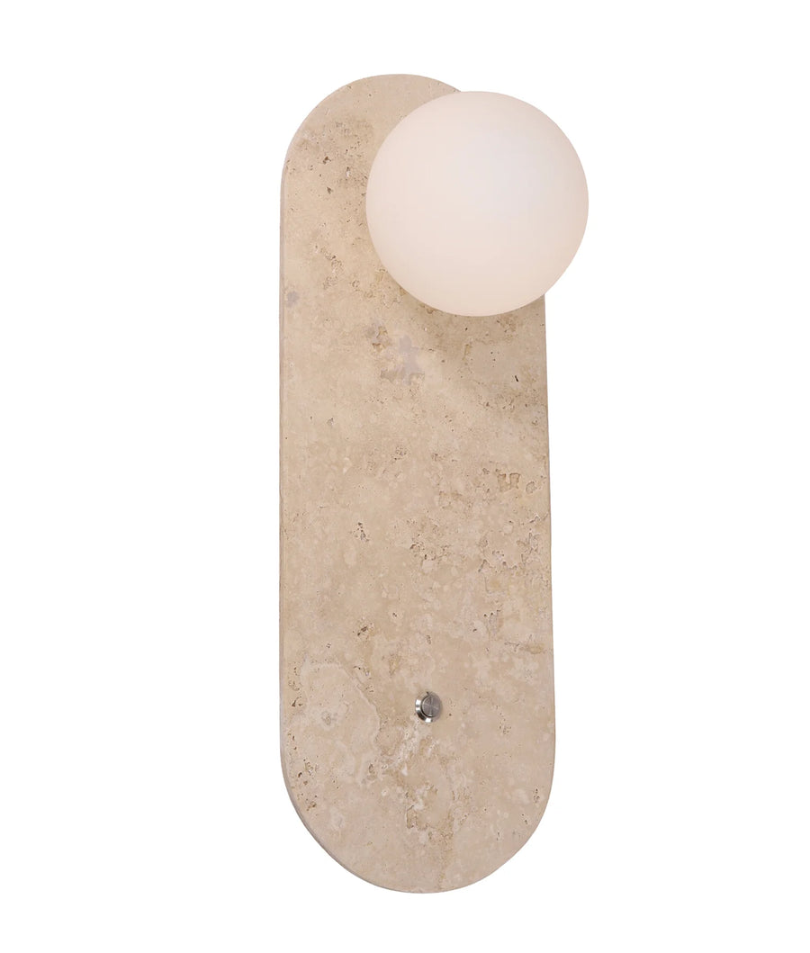 POI: Interior Oblong Travertine Base with Beige Finish & Round Opal Diffuser Wall Light WALL LIGHT