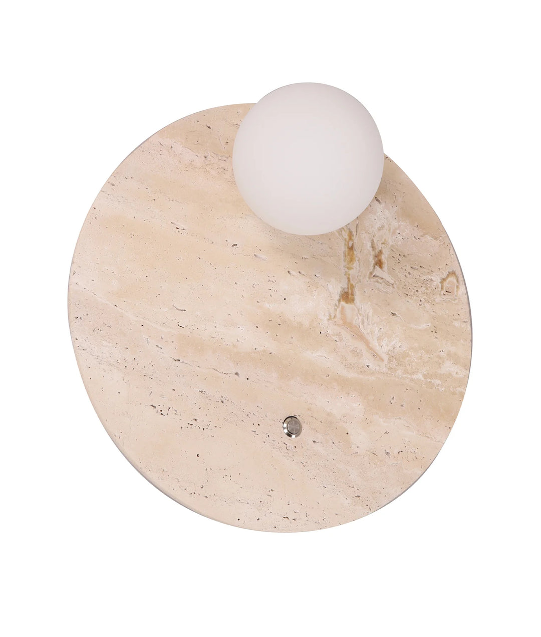 POI: Interior Round Travertine Base with Beige Finish & Round Opal Diffuser Wall Light WALL LIGHT