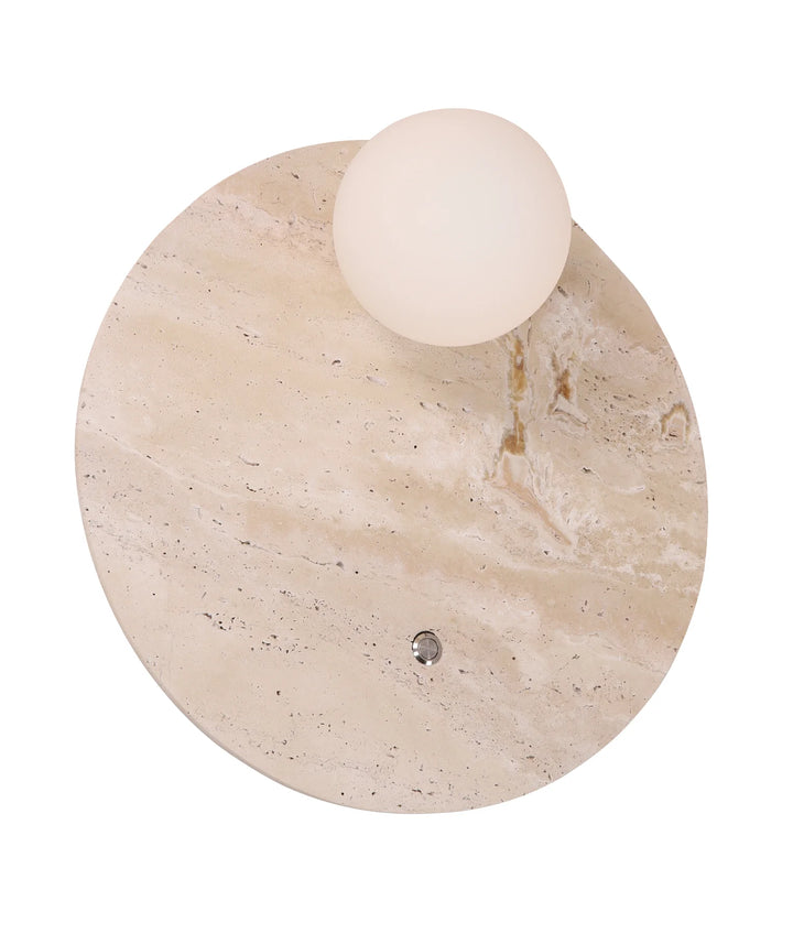 POI: Interior Round Travertine Base with Beige Finish & Round Opal Diffuser Wall Light WALL LIGHT