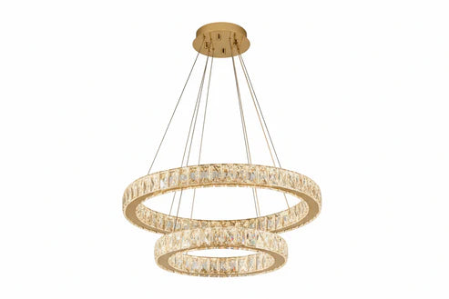AARON 2 Ring Crystal Chandelier Tri-Colour LED
