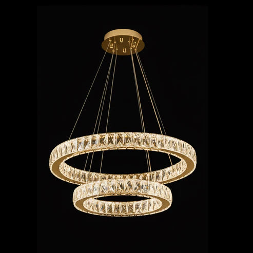 AARON 2 Ring Crystal Chandelier Tri-Colour LED