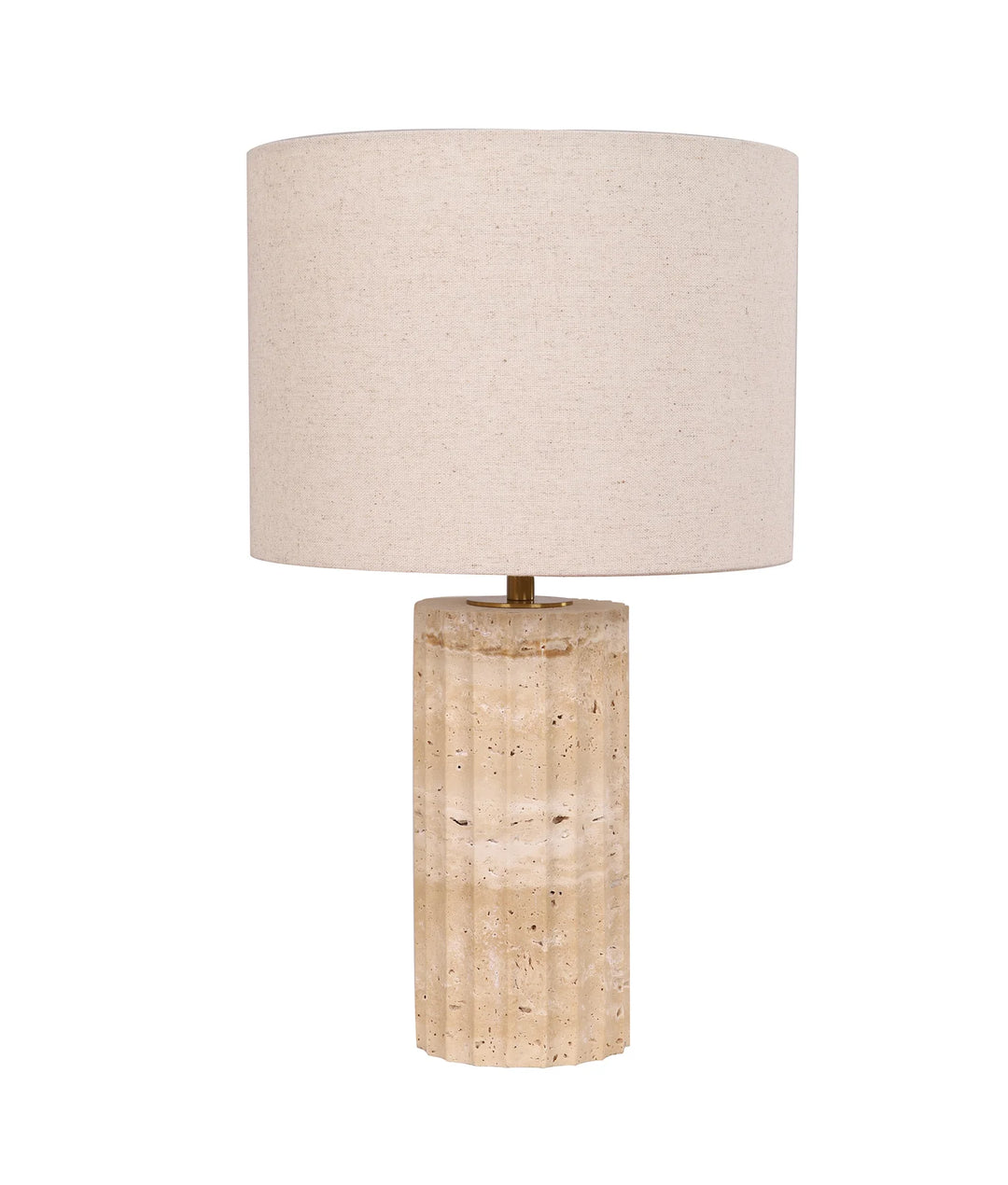 SAGITTA: Beige Travertine Base Oblong Fabric Cream Shade Table Lamps Small TABLE LAMP