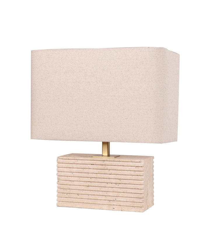 SAGITTA: Rectangular Beige Travertine Base Rectangular Fabric Cream Shade Table Lamp TABLE LAMP