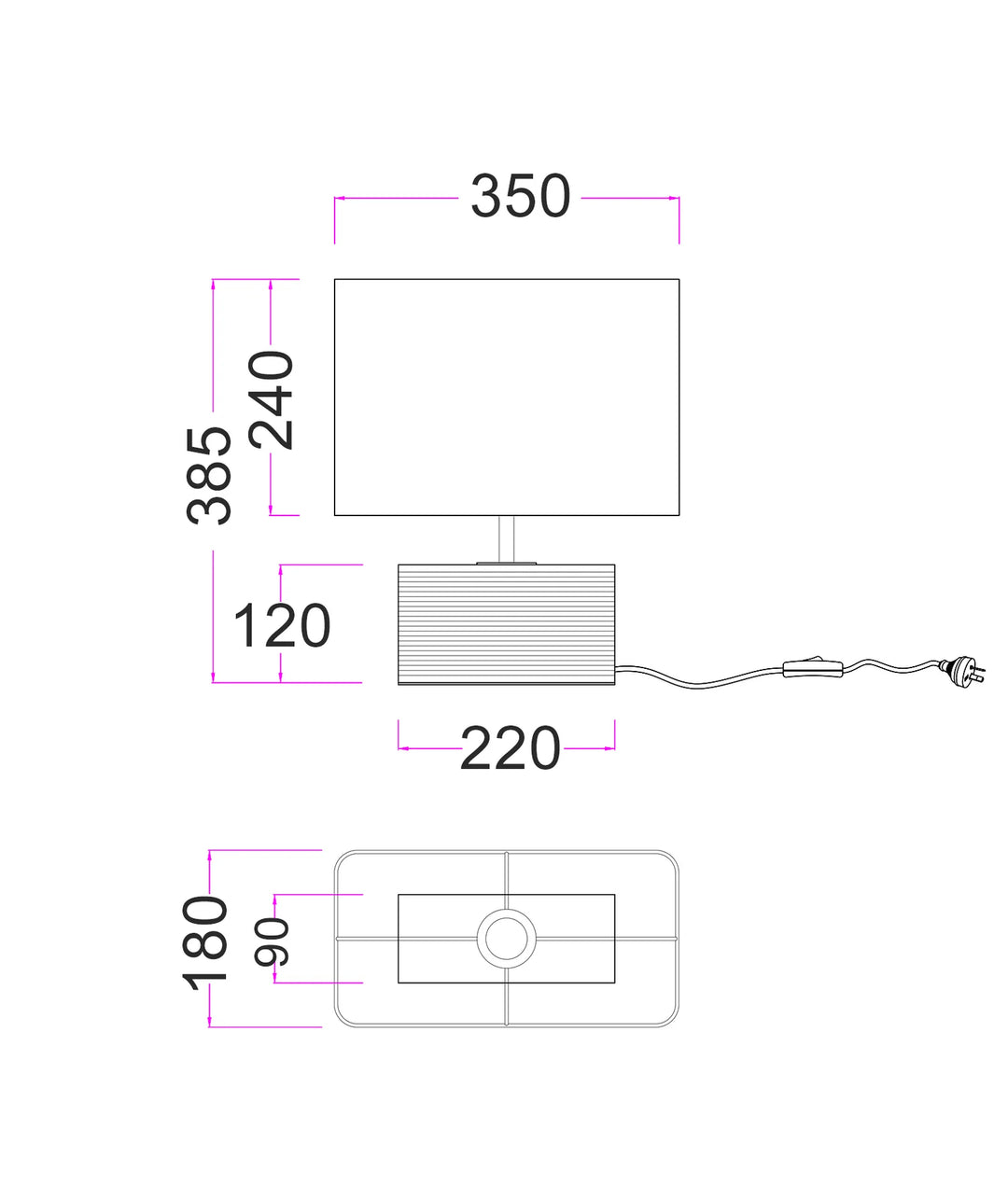 SAGITTA: Rectangular Beige Travertine Base Rectangular Fabric Cream Shade Table Lamp TABLE LAMP