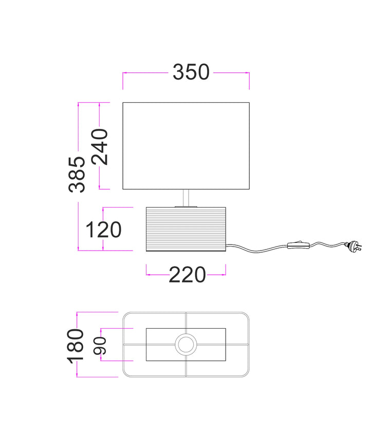 SAGITTA: Rectangular Beige Travertine Base Rectangular Fabric Cream Shade Table Lamp TABLE LAMP