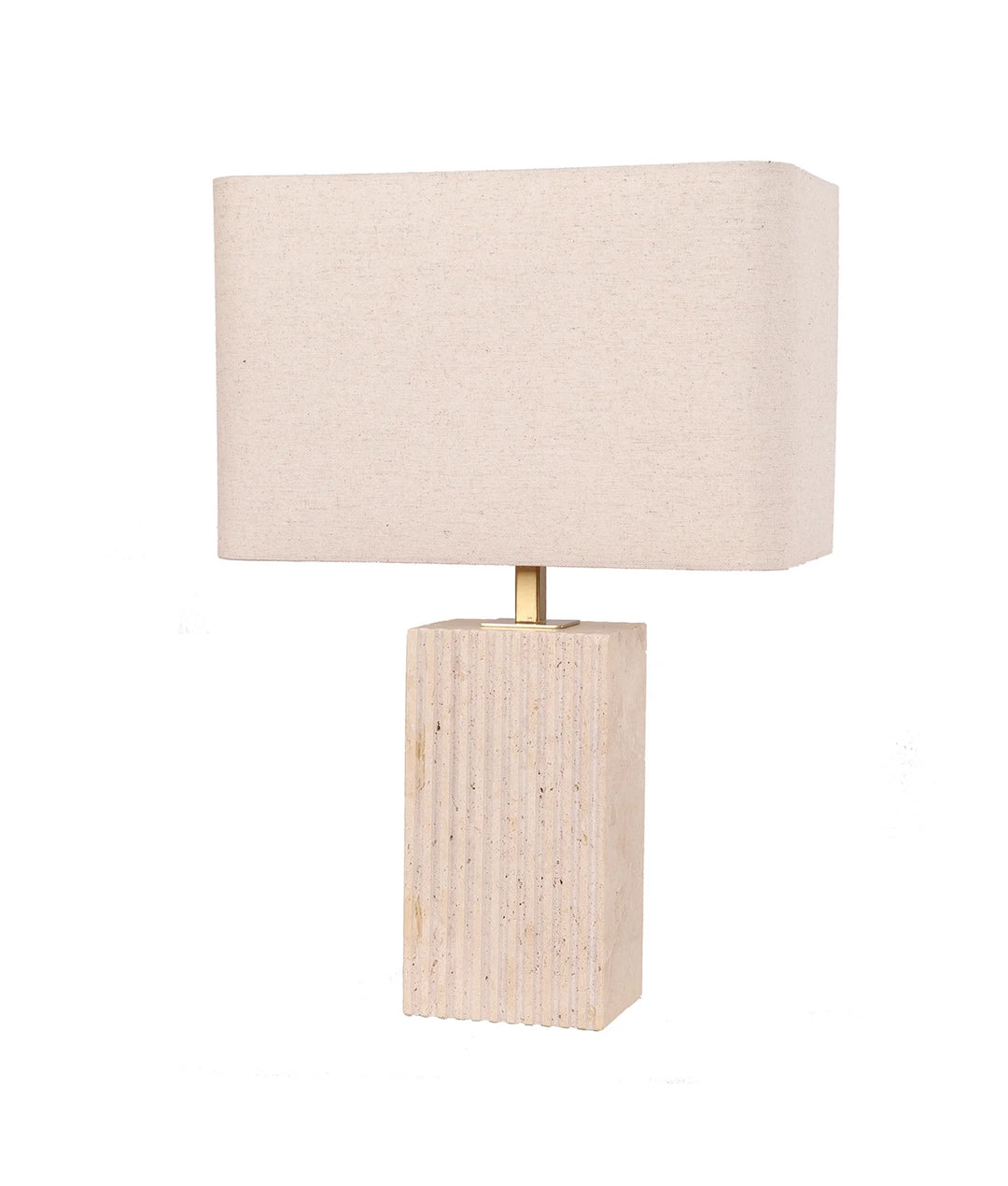 SAGITTA: Beige Travertine Base Rectangular Fabric Cream Shade Table Lamps Small TABLE LAMP