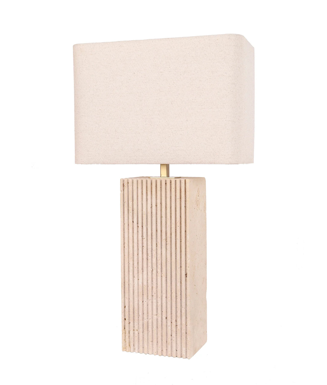 SAGITTA: Beige Travertine Base Rectangular Fabric Cream Shade Table Lamps Large TABLE LAMP