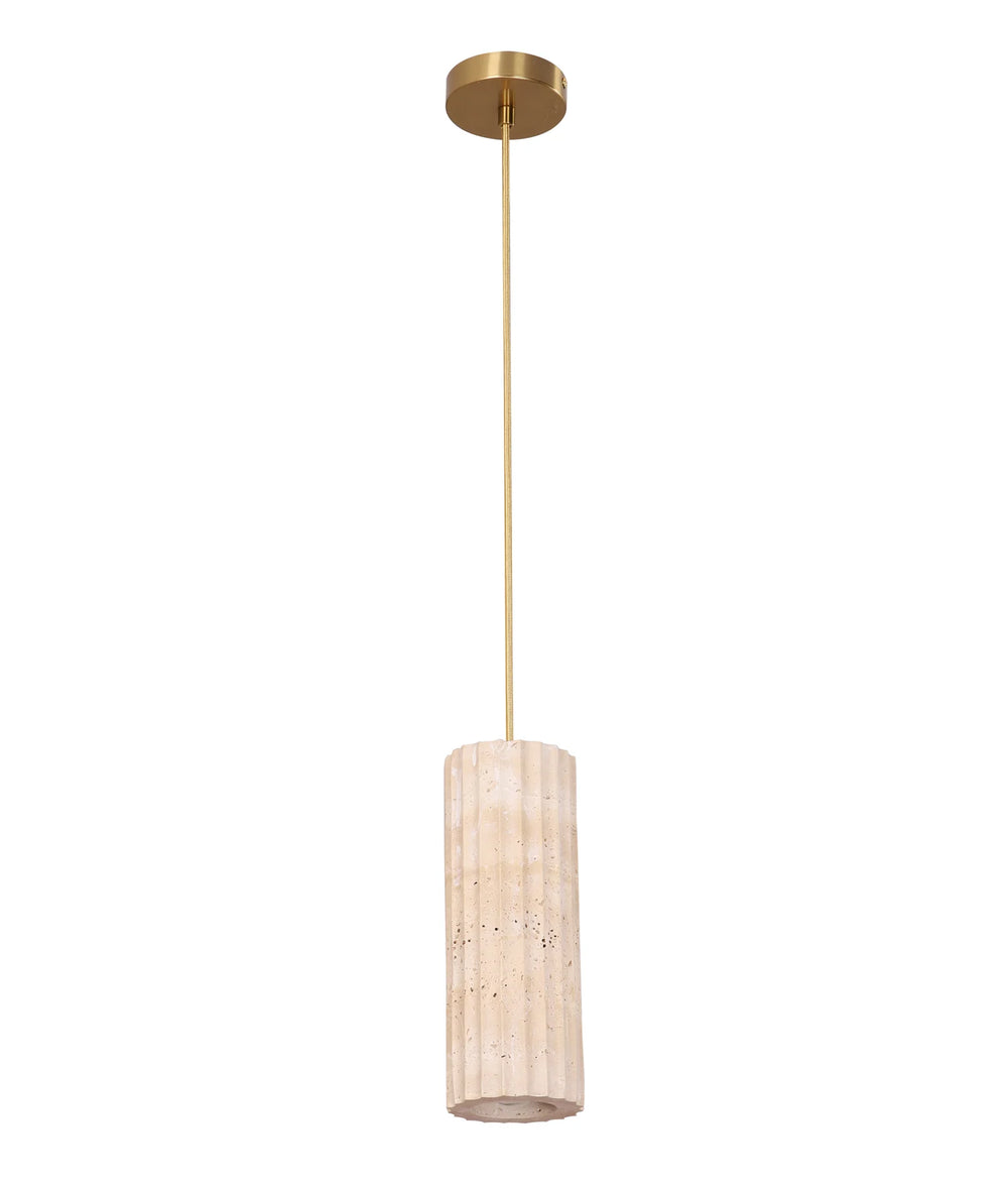SAGITTA: Interior Oblong Beige Travertine with Brass Highlight Pendant Light Pendant