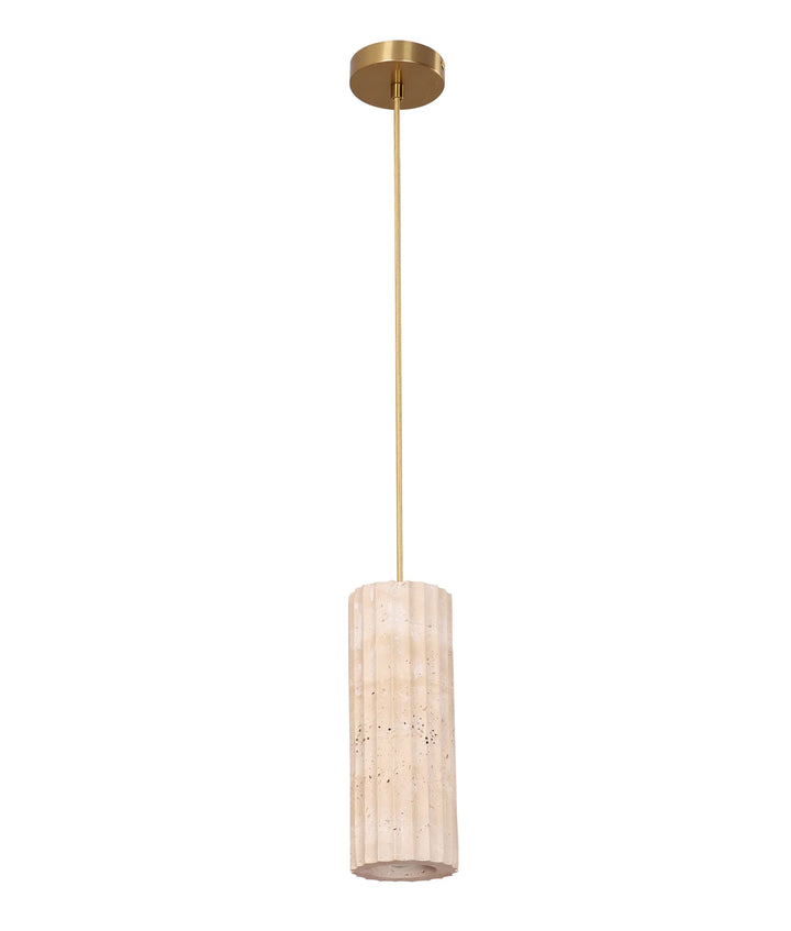 SAGITTA: Interior Oblong Beige Travertine with Brass Highlight Pendant Light Pendant