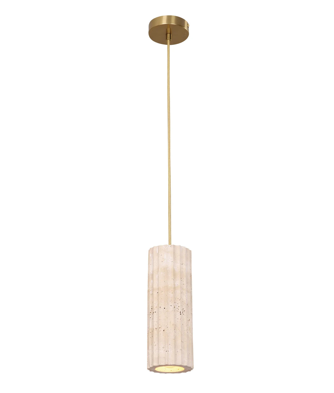 SAGITTA: Interior Oblong Beige Travertine with Brass Highlight Pendant Light Pendant