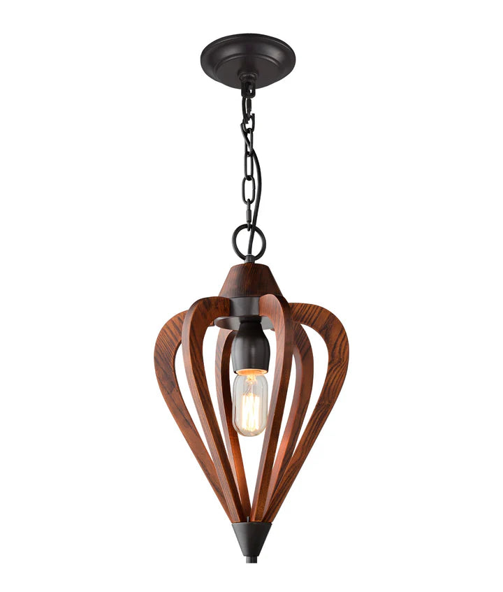 SENORITA: Rustic Small Tuscan Coffee Cherry / Winter Moss Wood Pendant Light