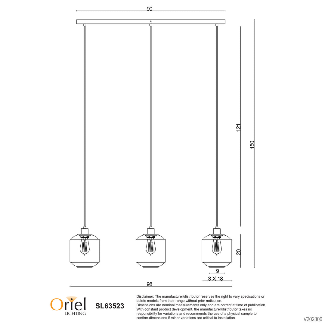 MARCONI TRILIGHT 3 Light Clear Glass Pendant