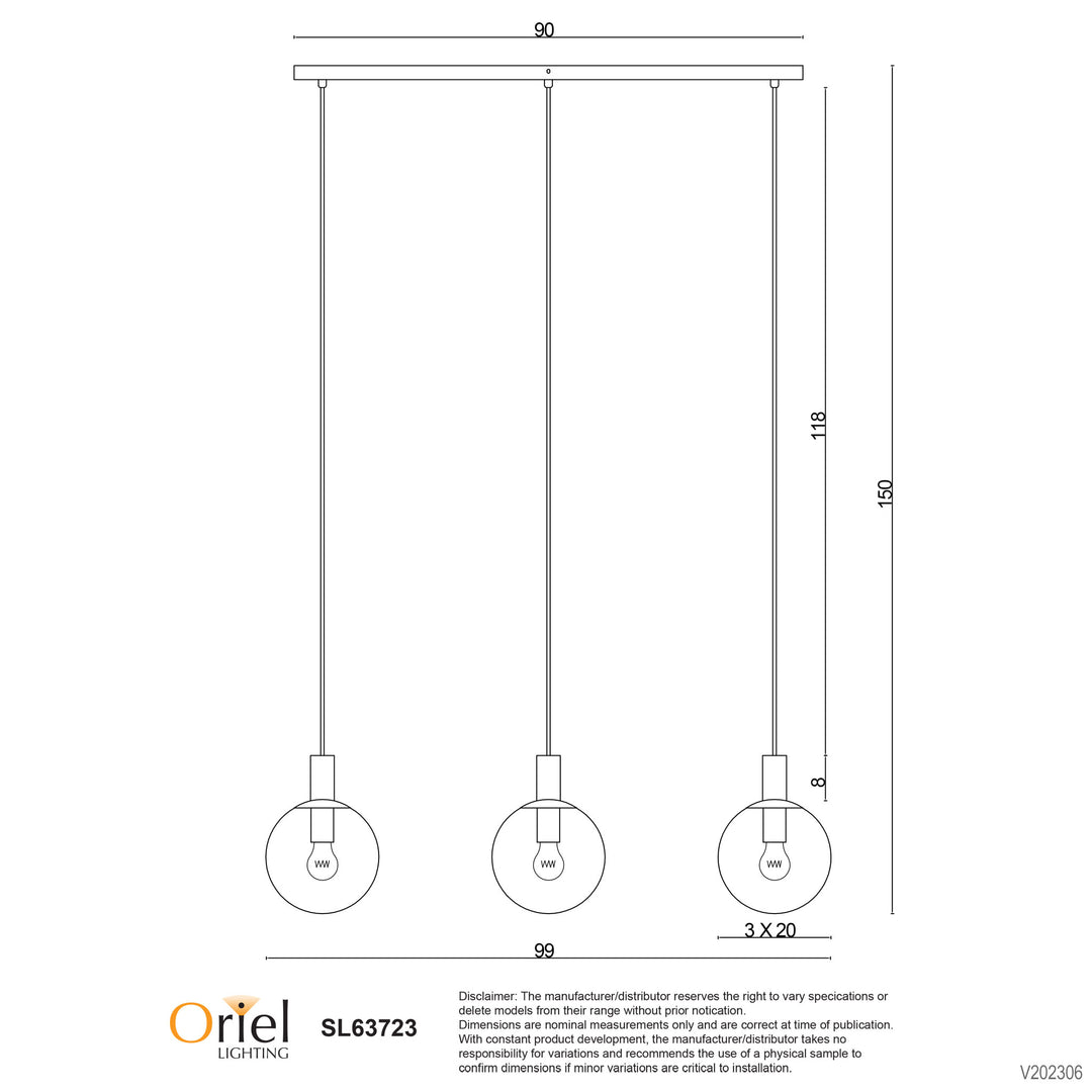 LEGARNO TRILIGHT 3 Light Clear Glass Pendant