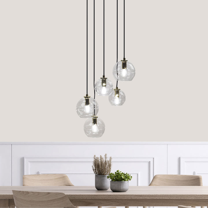 RENO 5 Light Clear Glass Pendant