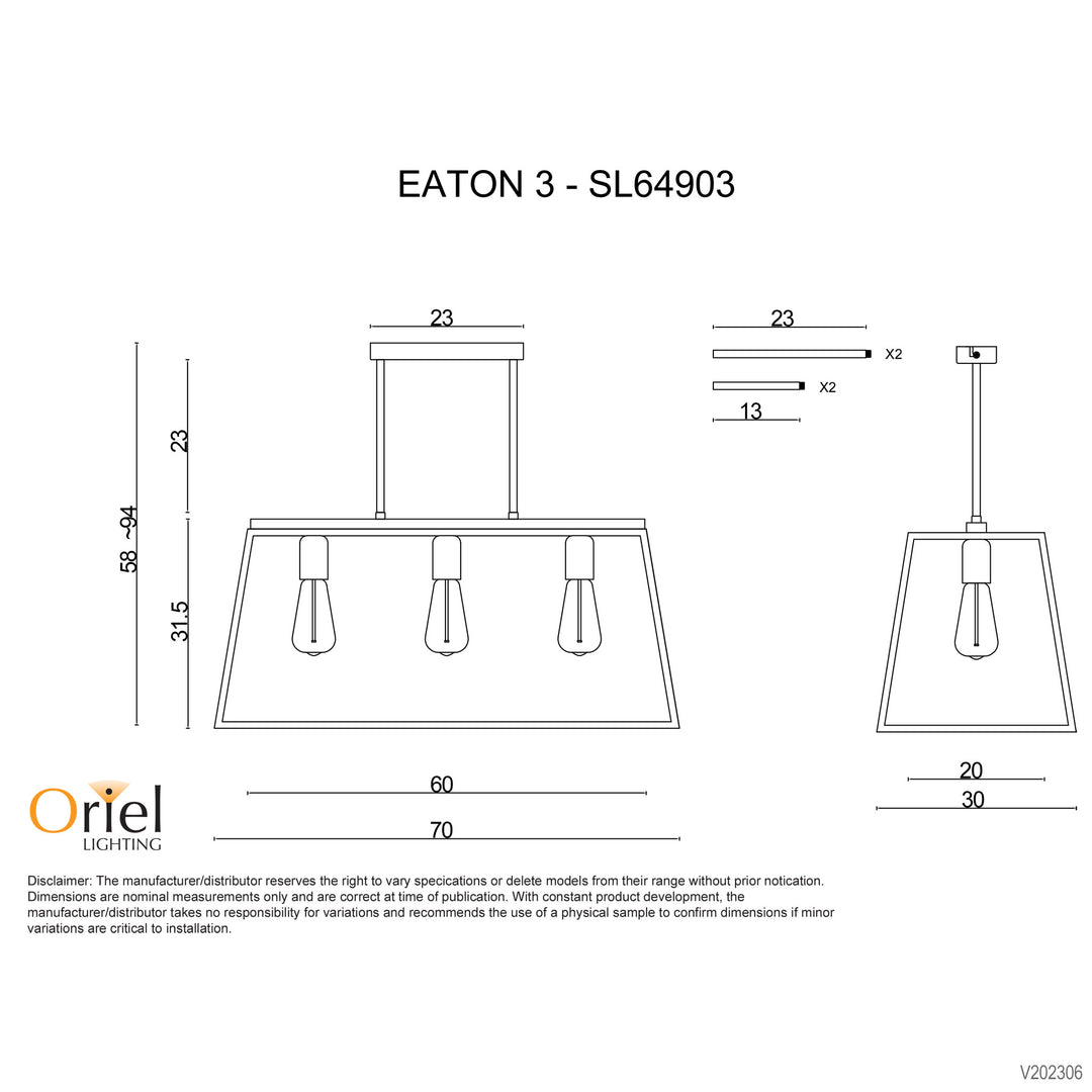 EATON 70 3-light 70cm Urban Retro Pendant