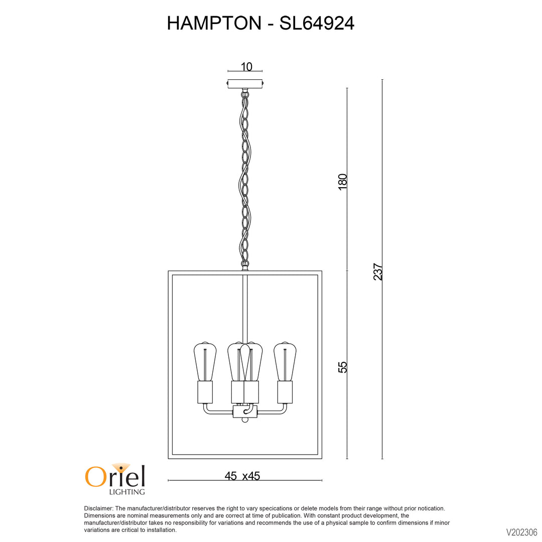 HAMPTON 4 Light Classic Metal Pendant