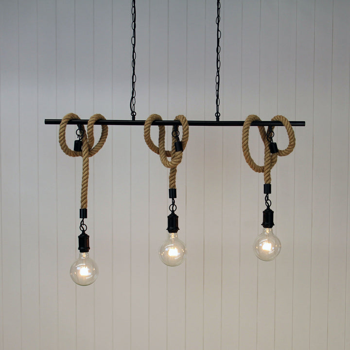 ROPE.3 LIGHT Triple Rope Pendant Matt Black and Coir