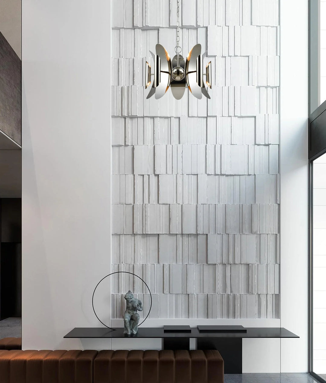 STRATO: Abstract Polished Nickel Hardware with Stainless Steel Pendant Light