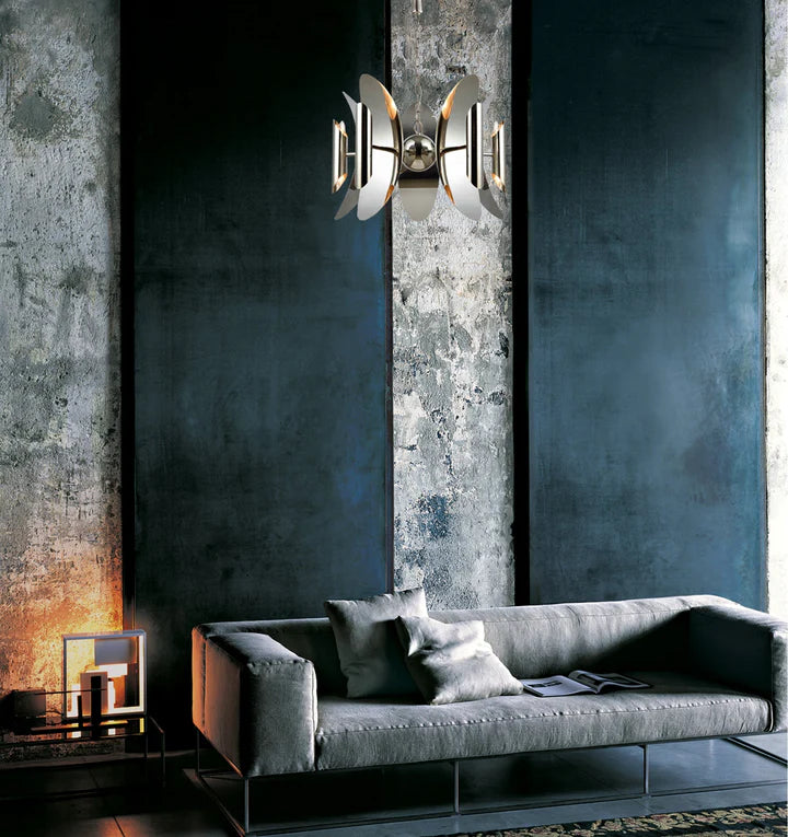 STRATO: Abstract Polished Nickel Hardware with Stainless Steel Pendant Light