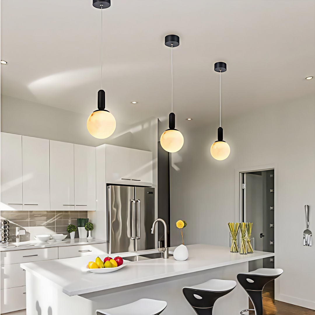 SATURN Spanish Marble Pendant Light in Brass or Black Pendant