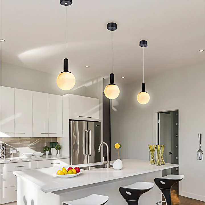 SATURN Spanish Marble Pendant Light in Brass or Black Pendant