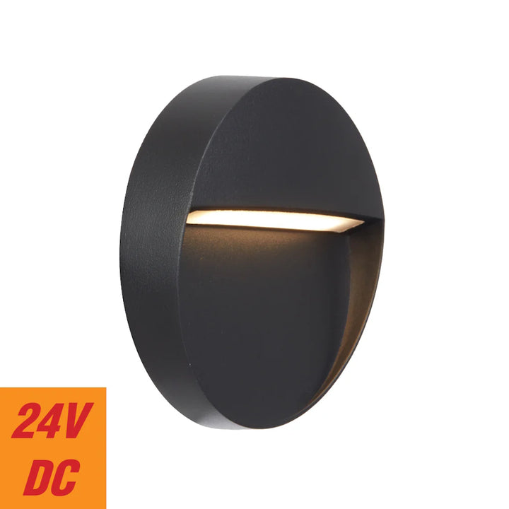 TERIN EXTERIOR ROUND WALL LIGHT Black step light