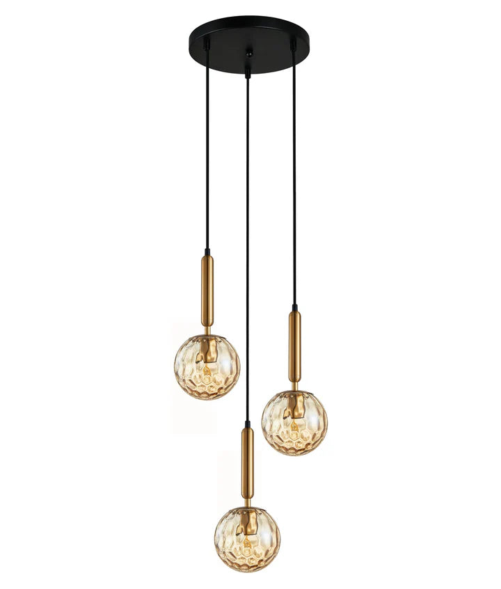 TRATTINO: Interior Bronze Amber / Smokey Black Spherical Glass Multiple Round Base Pendant Lights