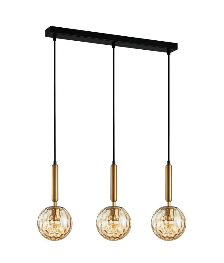 TRATTINO: Interior Bronze Amber /Smokey Black Spherical Glass Multiple Bar Base Pendant Lights