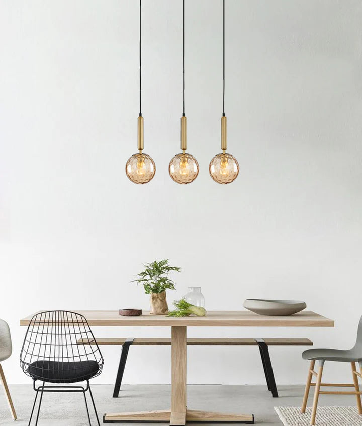 TRATTINO: Interior Bronze Amber /Smokey Black Spherical Glass Multiple Bar Base Pendant Lights