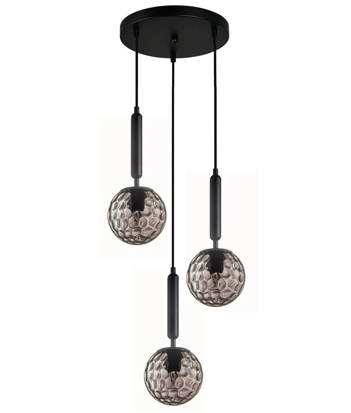 TRATTINO: Interior Bronze Amber / Smokey Black Spherical Glass Multiple Round Base Pendant Lights