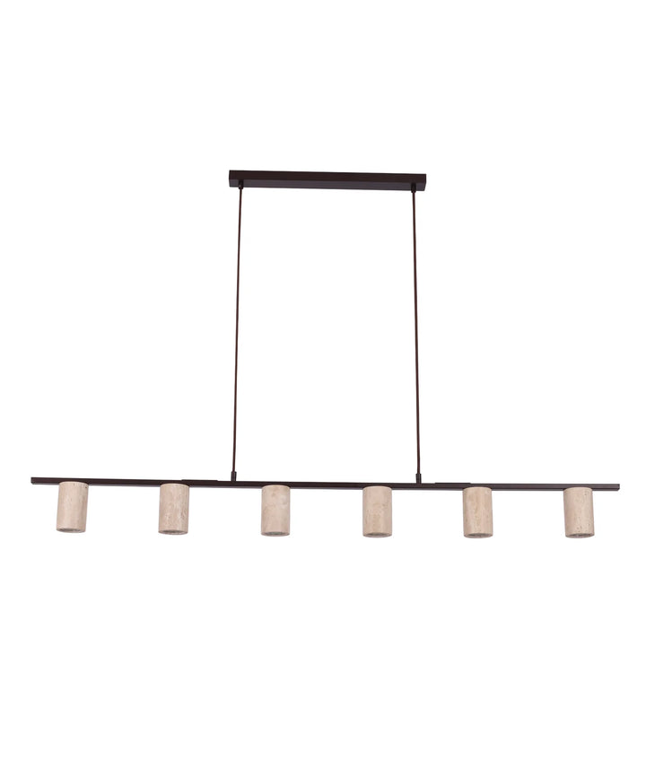 TUBERIA: Interior Linear Bar with Beige Travertine Tubular Shade Pendant Light Pendant