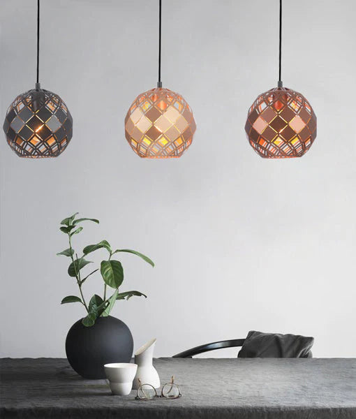 TUILE: Interior Small/Large Embossed Tiled Iron Wine Glass Shape Pendant Lights